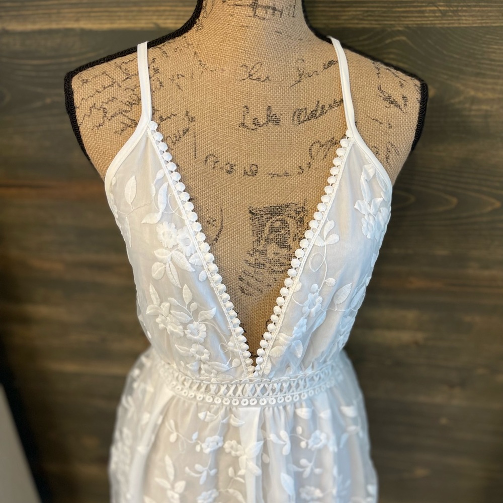 New Boho Lace Low Back Mini Spaghetti Strap Deep V Neck Summer Dress - Picture 8 of 11